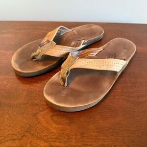Rainbow Sandals Classic Single Layer Leather Flip Flops Brown Women's 7